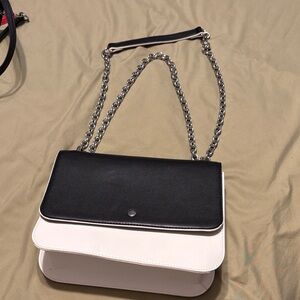Chelsea 28 black and white purse with chain shoulder strap